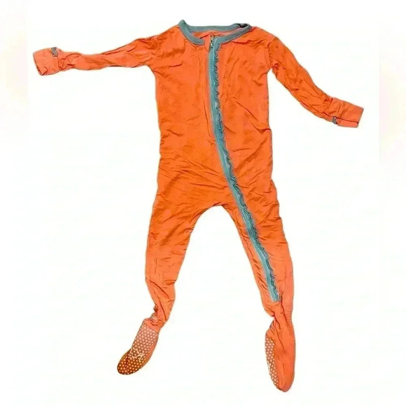 Kickee Pants Other - Kickee Pant 12-18 mo peach and teal muffin ruffle coveralls. Like new.